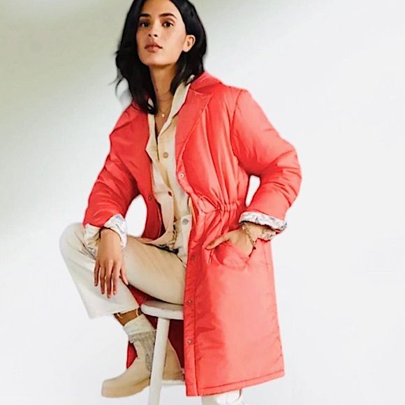 Maeve Jackets & Blazers - Maeve by Anthropologie cinched waist peach pink light weight long puffer coat